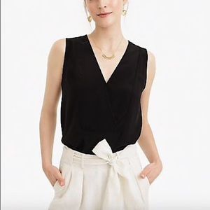 NWT J. Crew 100% Silk Black Sleeveless Surplice Blouse